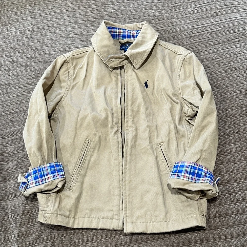 Kids Tan Jacket with Plaid Lining - Picture 1 of 5